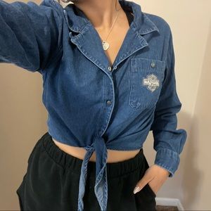 Harley Davidson denim long sleeve tie front